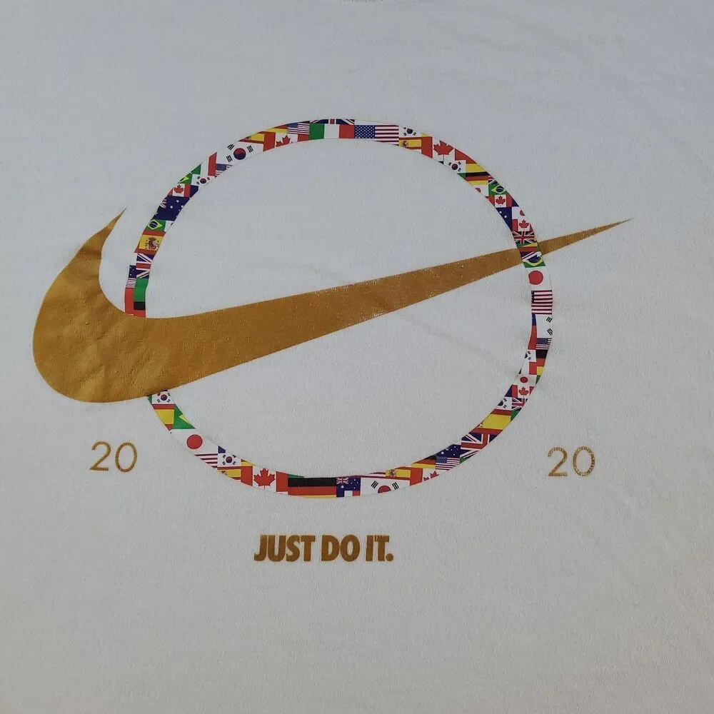 Nike 2020 World Flags Swoosh Graphic T-Shirt White Men's Size Large